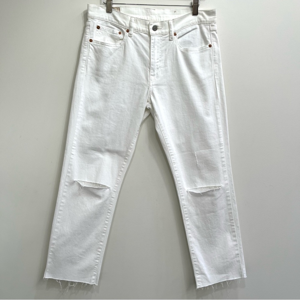 Polo Ralph Lauren Slim Crop Jeans White Womans Distressed Raw Hem Size 29